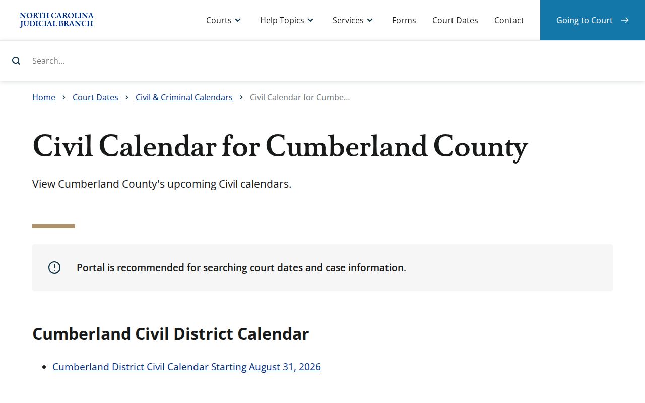 Cumberland civil docket calendar source